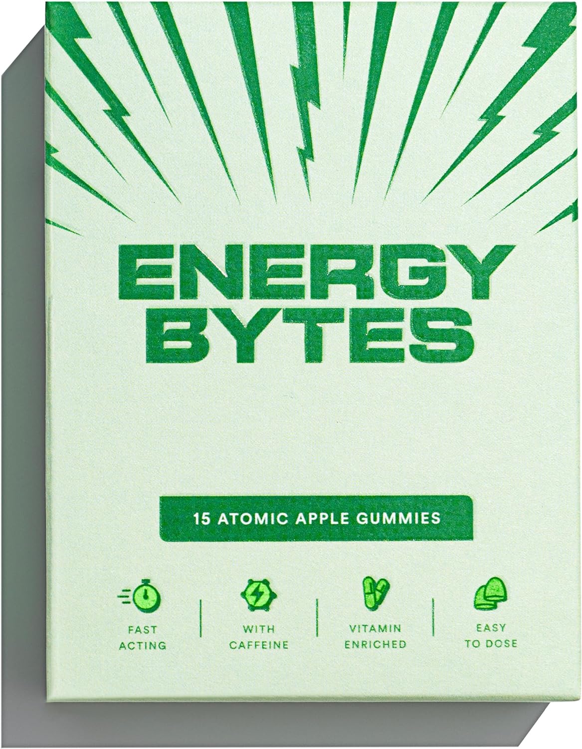 Energy Bytes - Caffeine Powered Gummies - Your Natural Alternative to Energy Drinks, Running Gels, Caffeine Pills & Energy Chews - Vegan - Green Apple Flavour (15 Count)