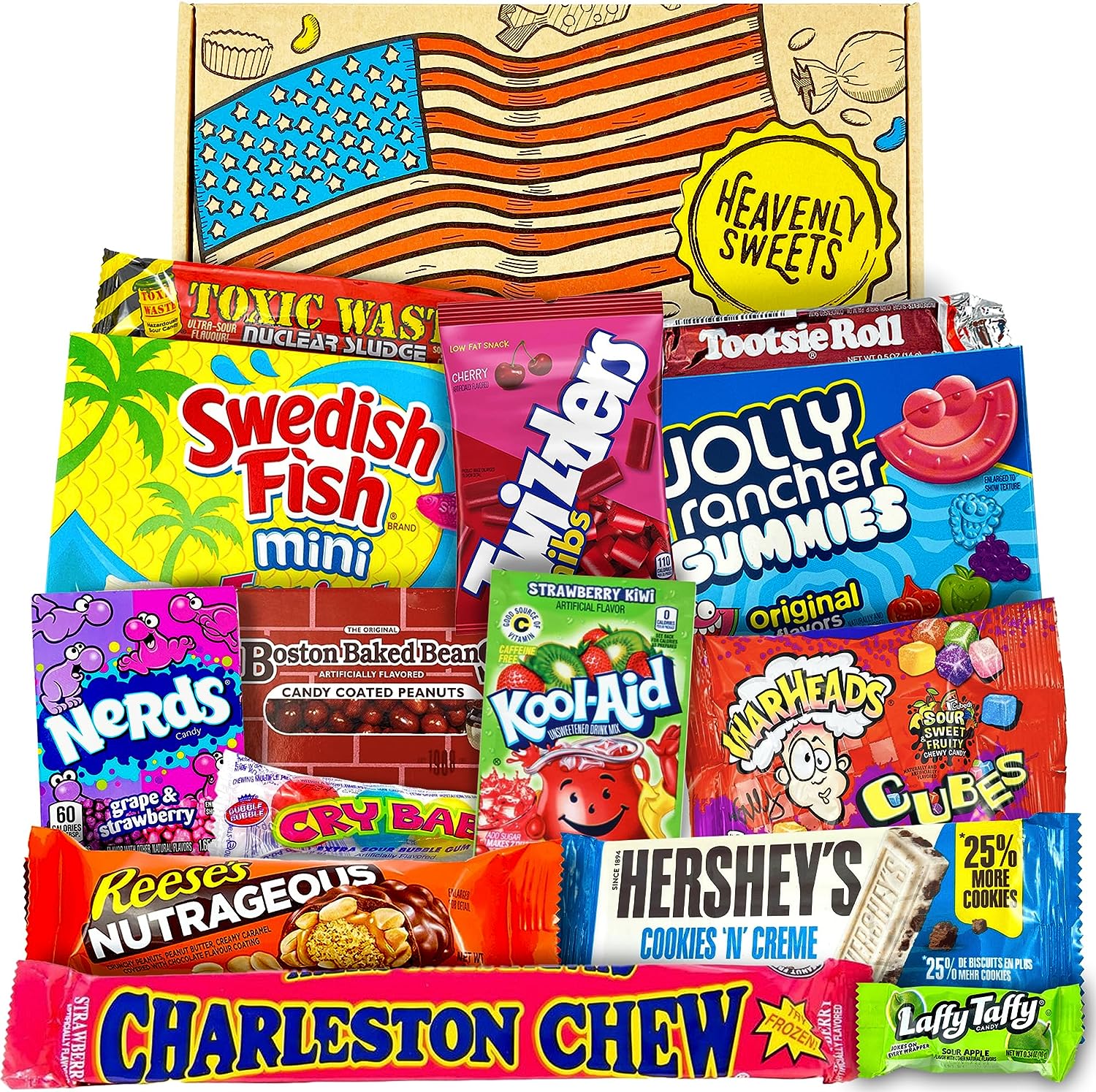 American Sweets Gift Box - American Candy Sweet Box - Sweet Hamper Chocolate Nerds Jolly Rancher - Gift Hamper for Children, Adults, Birthday, Christmas Gifts, Stocking Filler - Heavenly Sweets