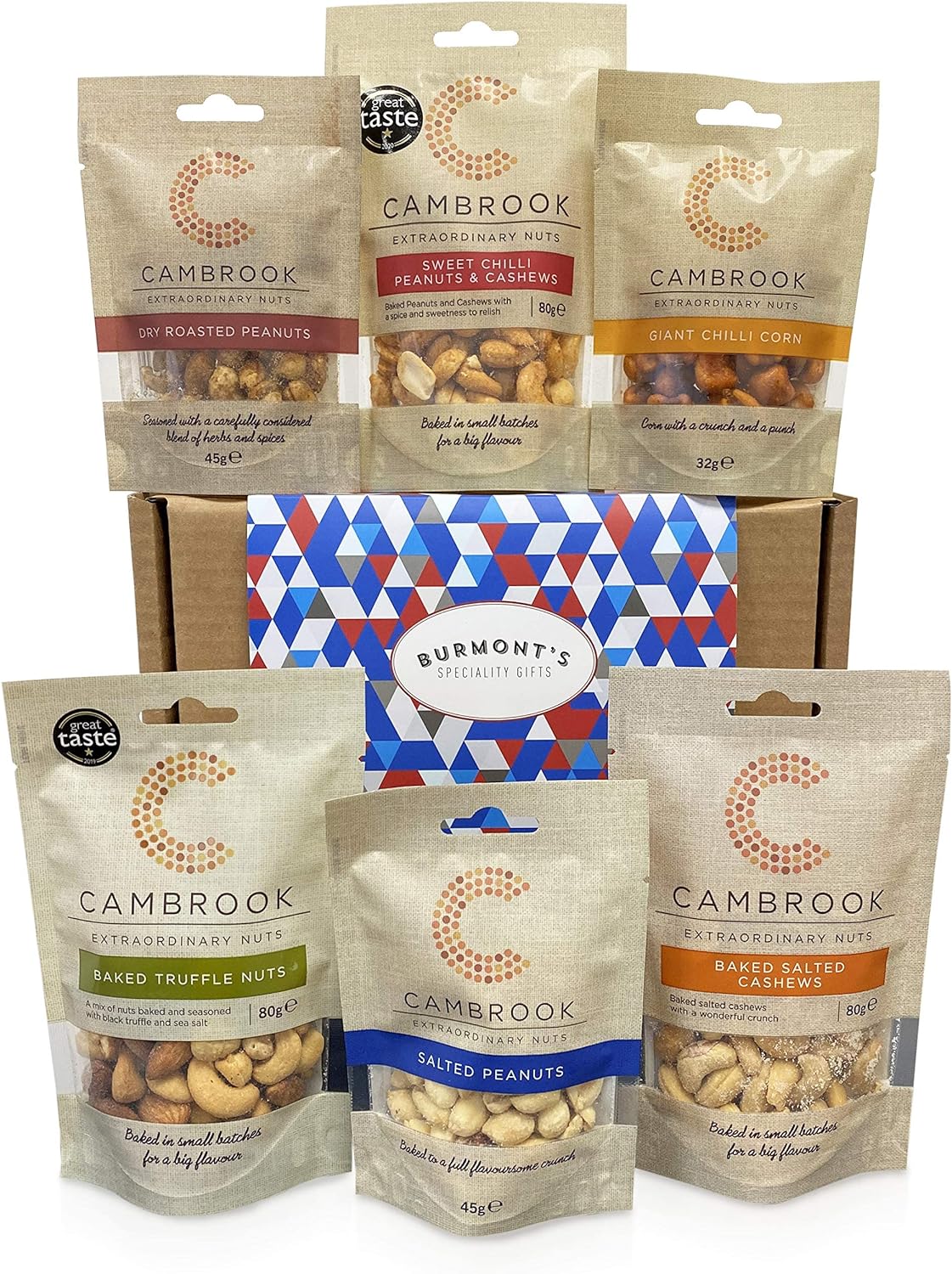 Cambrook Ultimate Nuts & Snacks Hamper - Includes A Variety Of Peanuts, Cashews, Truffle Nuts, Giant Corn & More - Hamper Exclusive to Burmont's