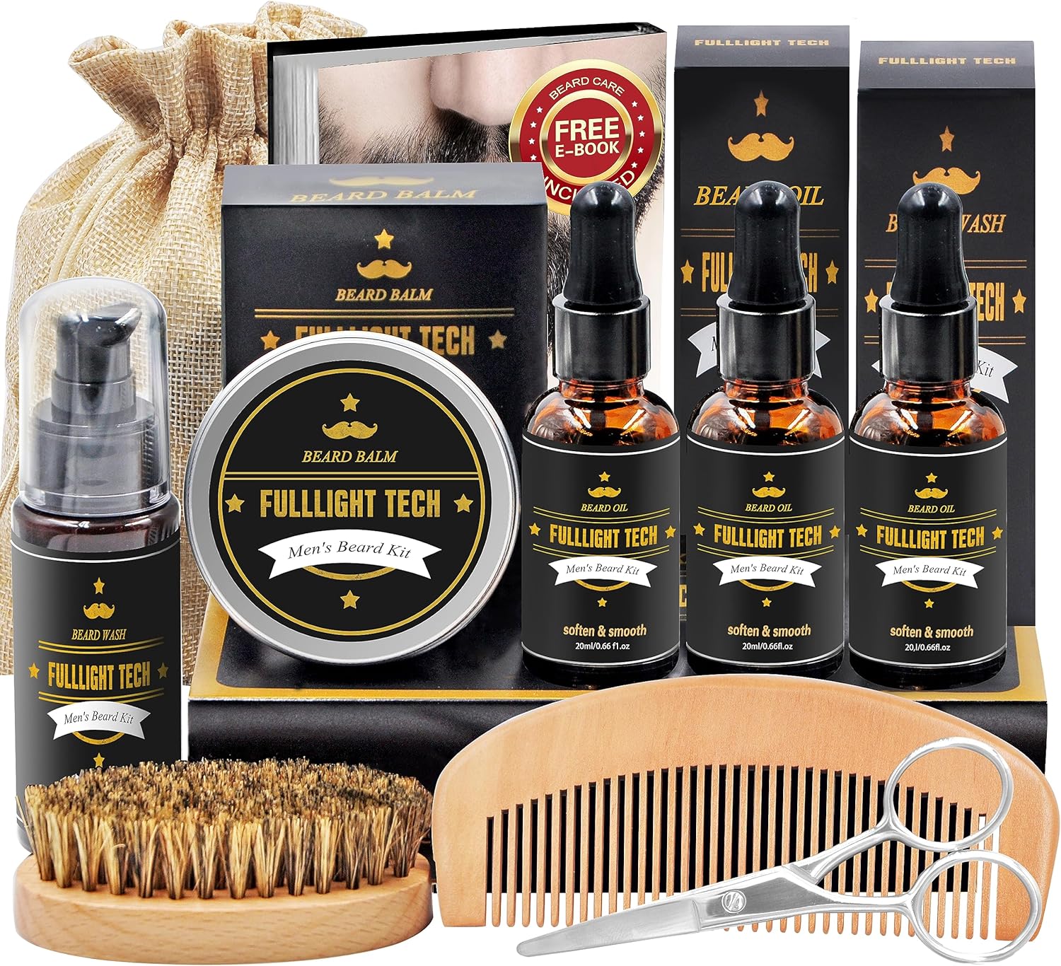 Beard Kit for Men Grooming & Care W/Beard Wash Shampoo,3 Pack Beard Oil,Beard Shaper,Beard Brush,Balm,Comb,Scissors,Beard Growth Kit Men Gift