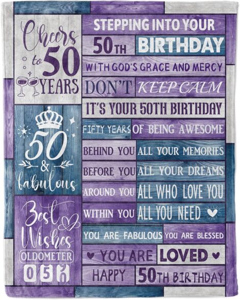 Blumuze Personalised Fleece Blanket – Perfect 50th Birthday Gifts for Women, Sister or Friend.