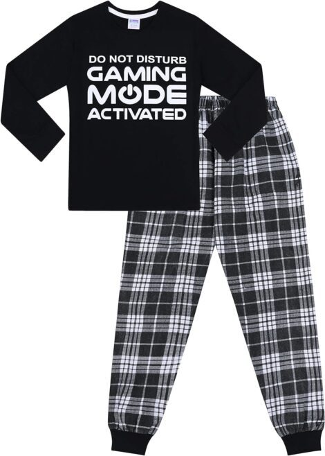 PyjamaFactory Gaming Mode Activated Woven Long PJs – Do Not Disturb Edition.