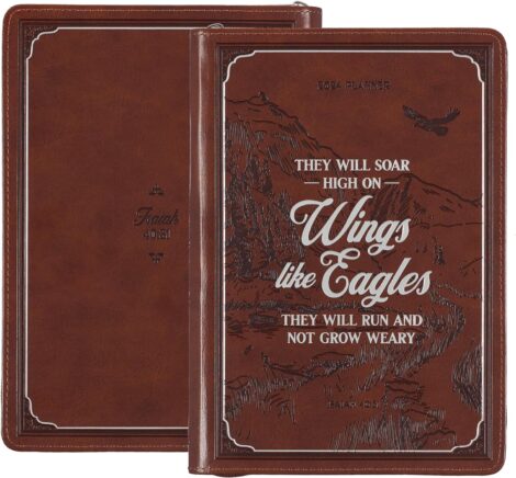 Christian Art Gifts 2024 Vegan Leather Planner: Wings Like Eagles, Isaiah 40:31, Brown.