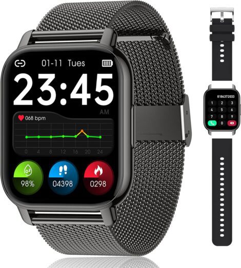 Popglory Smart Watch, 1.85″ Smartwatch with Calling, Voice Assistant, Notifications, Fitness Monitoring for iOS/Android.