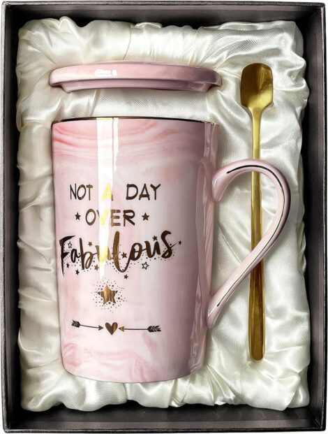 Funny Marble Mug for Women’s Birthday Gifts, 14 OZ Ceramic (Pink-Not a Day)