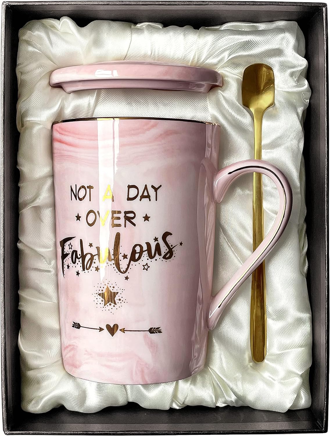 Birthday Gifts for Women Not A Day Over Fabulous Mug Funny Gifts Birthday Gifts for Her, BFF, Best Friends, Coworkers, Wife, Mom, Daughter, Sister, Aunt, 14 OZ Ceramic Marble Mug (Pink-Not a Day)