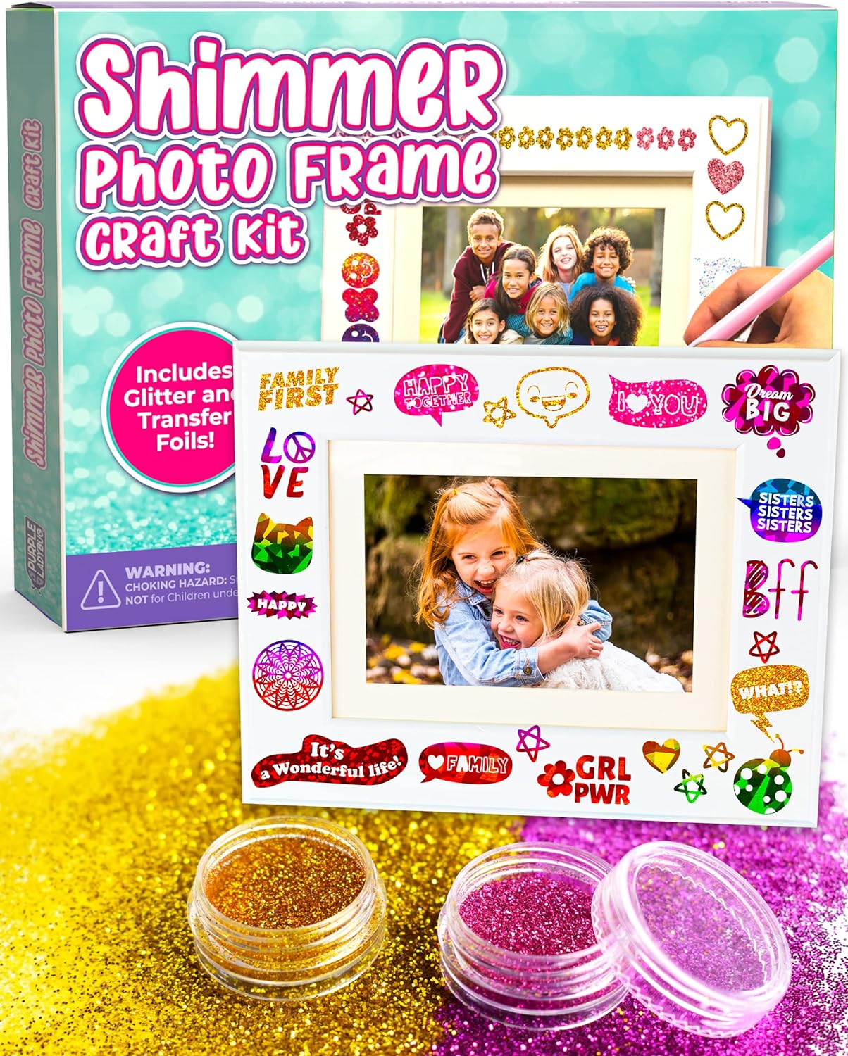 PURPLE LADYBUG DIY Kids Photo Frame with Foil Art & Glitters - Fun 7 Year Old Girl Gifts & 9 Year Old Girl Gifts Ideas, Craft Kits for Kids Age 10 and Creative Art Gifts for Kids Ages 6 7 8 9 10+