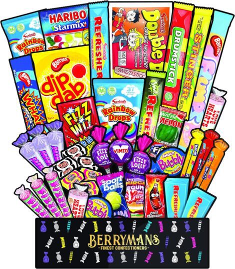 Retro Jumbo Sweets Gift Box for Men or Women | By Berrymans | Black Jacks, Parma Violets.