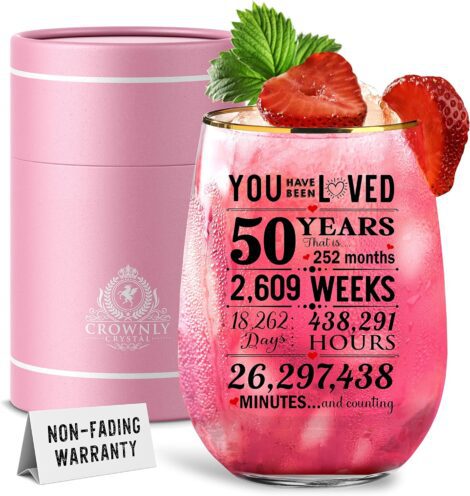 Kies®Gift: Personalized Glass for 50th Birthday Celebrations, Ideal for Mum, Sister, or Gin Lovers.