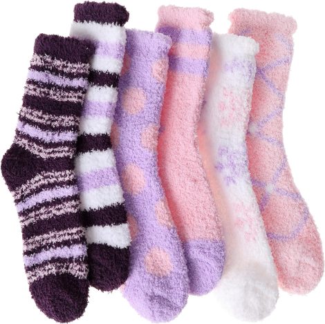 Warm and Cozy Womens Fluffy Slipper Socks for Winter Bedtime in Plush Fleece.