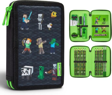 2-Compartment Minecraft Boy’s Pencil Case + School Supplies in a Single Unit