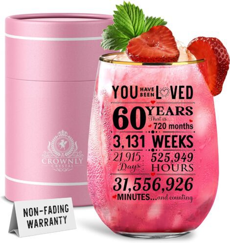 Kies®Gift – Personalized Glass 60th Birthday Gifts for Her, Perfect for Wife, Mum, or Aunt.