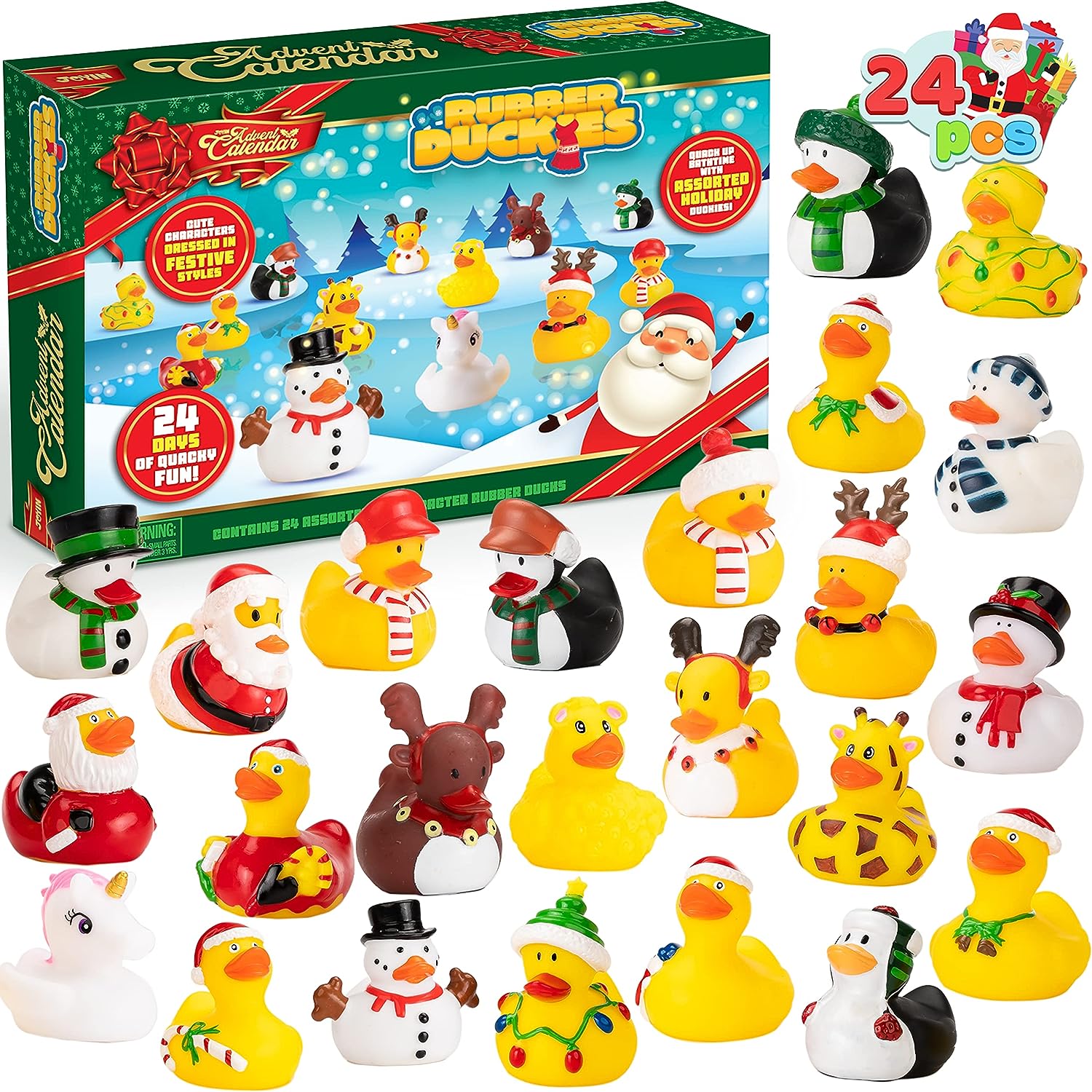 JOYIN 2022 Advent Calendar 24 Days Christmas Countdown with 24 Rubber Ducks for Boys, Girls, Kidss and Toddler, Christmas Party Favor Gifts