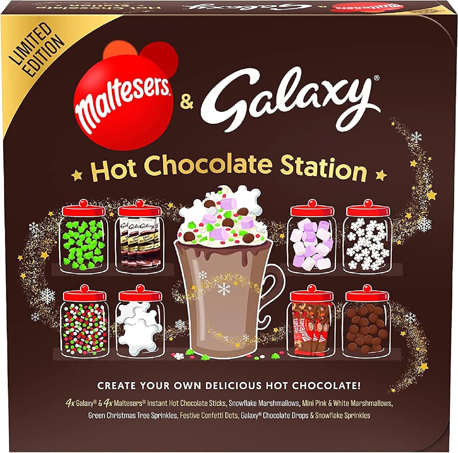 Hot Chocolate Station Gift Set - Create Your Own Delicious Maltesers & Galaxy Hot Chocolate Hamper Gift. Wonderful Secret Santa Gifts for Her or Stocking Fillers.