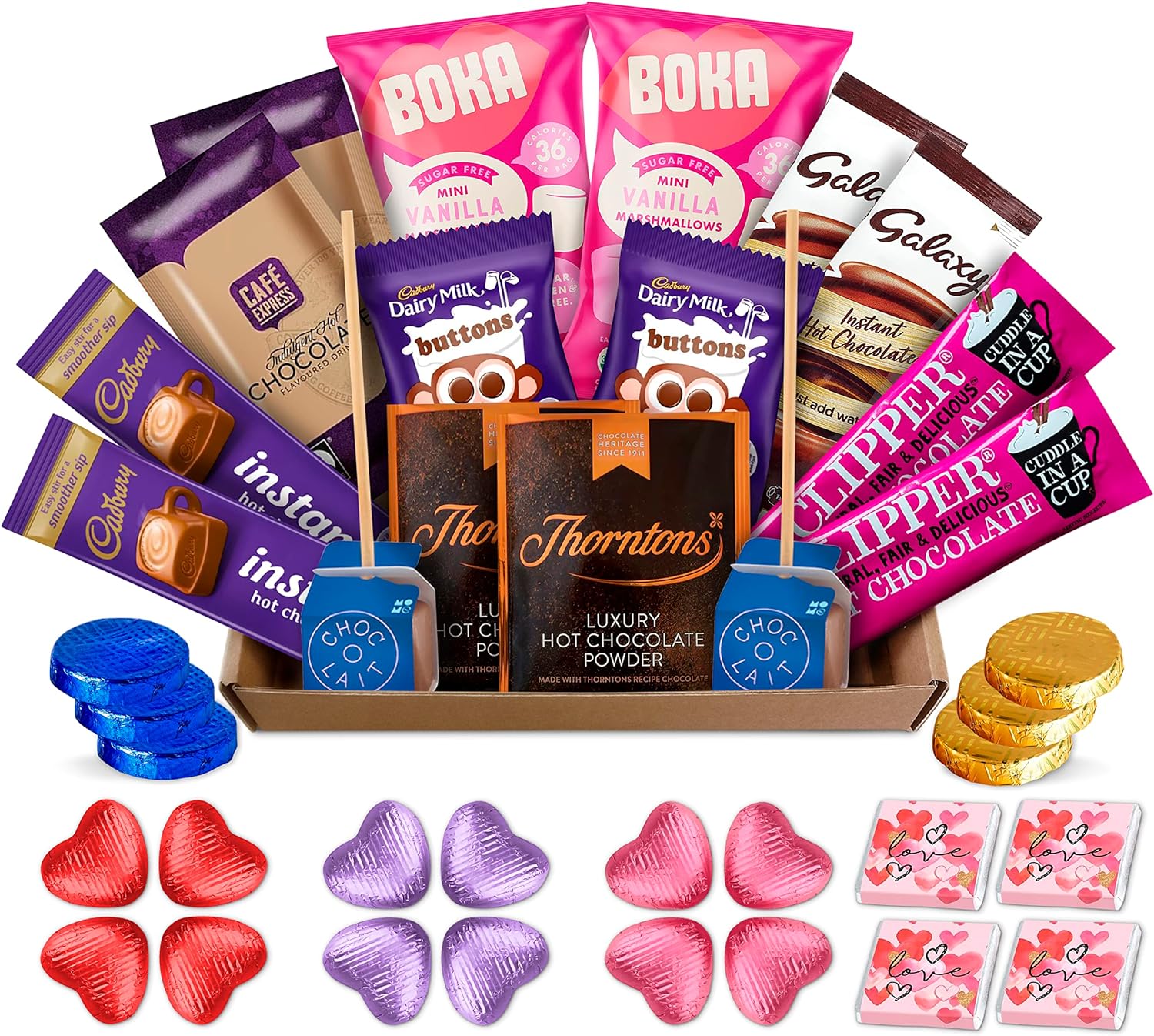 Hot Chocolate Gift Set Hamper, 12 Hot Chocolate Sachets, Stirrers & Marshmallows, A Nice Birthday Gift