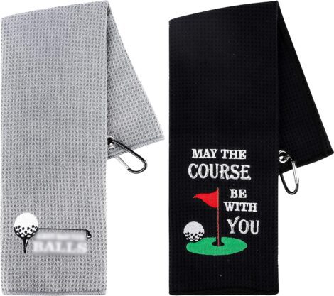 2 Pcs Golf Towel Set – Perfect Golf Gifts for Men, 60 * 40cm with Clip