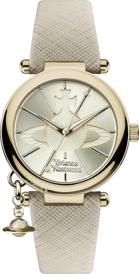 Vivienne Westwood Ladies Orb Pop Watch with Gold Dial and Cream Leather Strap VV006GDCM (15 words)