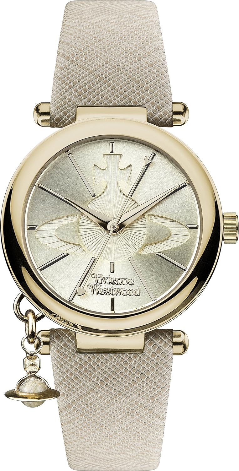 Vivienne Westwood Women's Orb Pop Quartz Analogue Display Watch with Gold Dial and Cream Leather Strap VV006GDCM