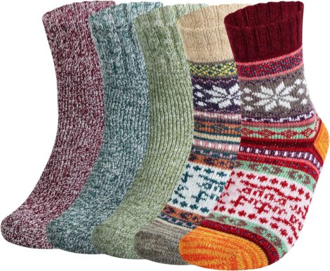 Chalier Finery 5 Pairs Women’s Thermal Wool Socks – Perfect Winter Christmas Gifts for Her.