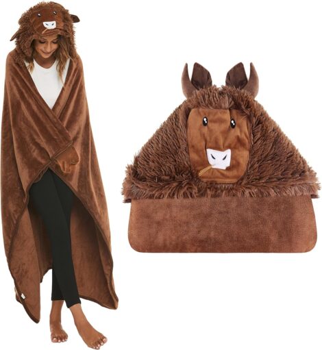 Highland Cow Hooded Blanket – Soft, Warm, Fluffy – 59 * 51 inch.