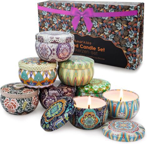 8-pack Natural Soy Wax Scented Candles in Tin with Essential Oils for Aromatherapy and Gifts