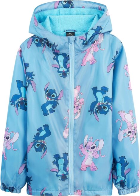 Disney Stitch Girls Raincoat – Hooded Jacket for Kids 4-14 Years – Fleece Lined – Stitch Gifts for Girls