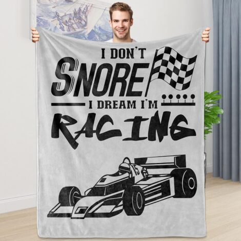 F1 Racing Flannel Blanket: Funny and Unusual Christmas Gifts for Men.