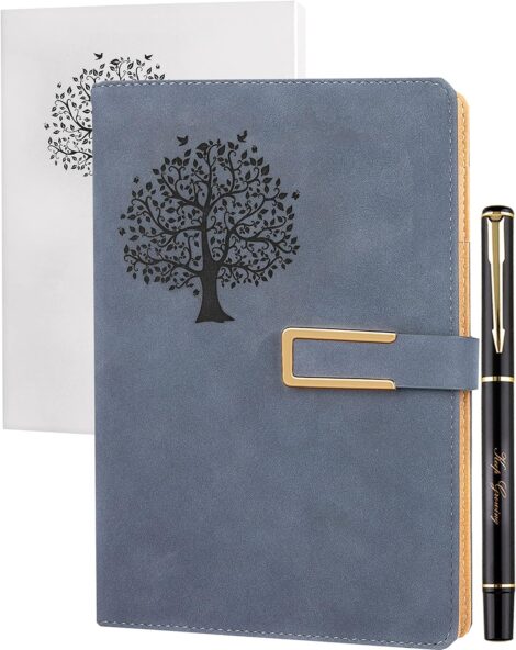 Compact refillable journal for women with a tree of life design in faux leather.