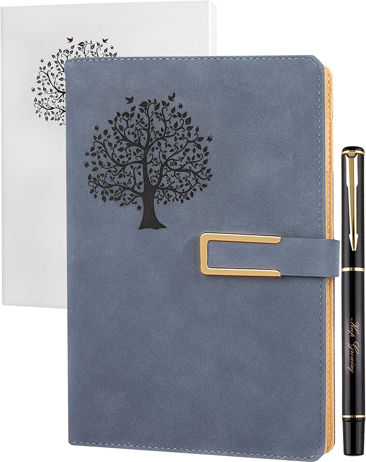 Farfume Travel Journals for Women Refillable Tree of Life A5 Journal Hardback Faux Leather Notebook, 100GSM Magnetic Buckle Notebook (Tree of Life-Blue)