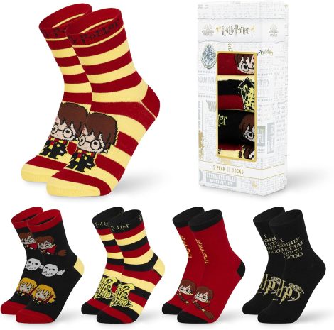 5-pack of Harry Potter-themed women’s socks, perfect for sizes 4-7 UK, ideal gifts.