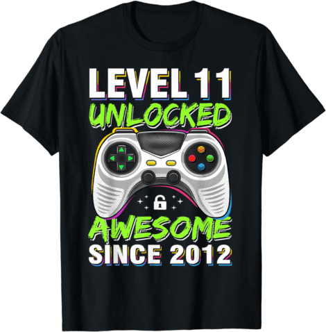 11th Birthday T-Shirt for Boys: Level 11 Unlocked, Awesome 2012 Gift