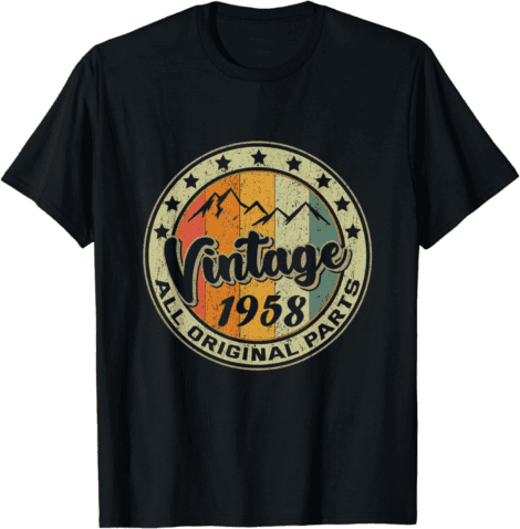 65th Birthday T-Shirt, Vintage 1958 Retro, Ideal 65-Year-Old Gift