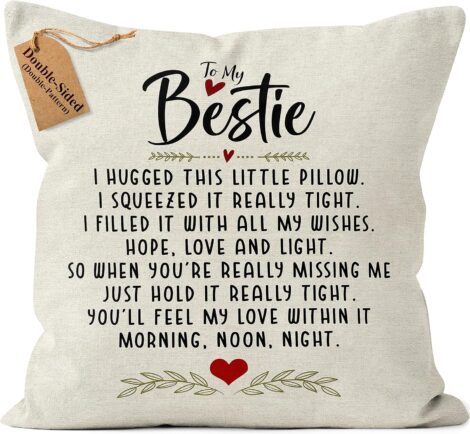 Kies HOME®(Double-Sided) Bestie Cushion Cover 18×18 Inch – Personalised Birthday Friendship Gifts for Women and Men