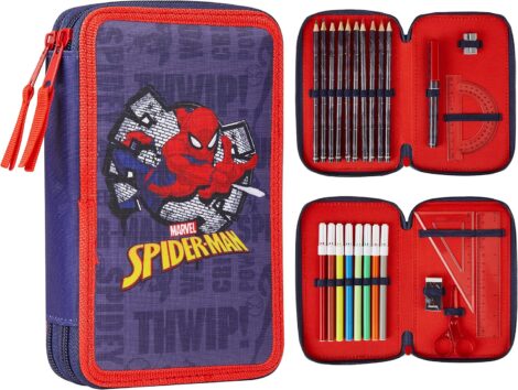 Spiderman Double Zip Pencil Case with Stationery Set – Perfect Boys’ Gift