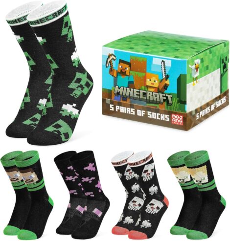 Minecraft Socks – Cotton-Rich Crew Kids Ankle Socks, Everyday School Sports, Gaming Gifts