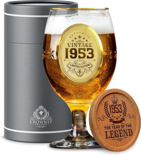 Kies®Gift Gold 70th Birthday Gifts: Personalized Beer Glass for Men, Him, Dad, Uncle – 1953 Populer Gifts