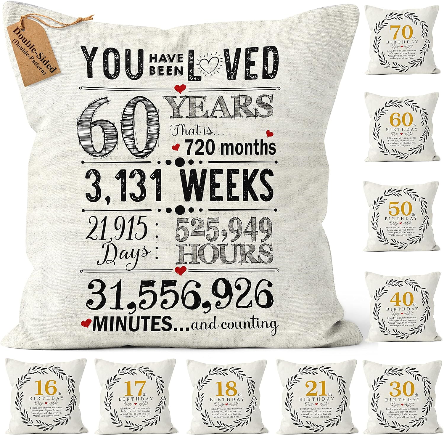 Kies HOME® (Double-Sided) 60th Birthday Gifts 18x18 Cushion Cover Gifts for Women And Birthday Gifts for Her Personalised Gift Grandma Birthday Gifts Cushion Cover 45 X 45 Cm Best Gift Ideas (60th)